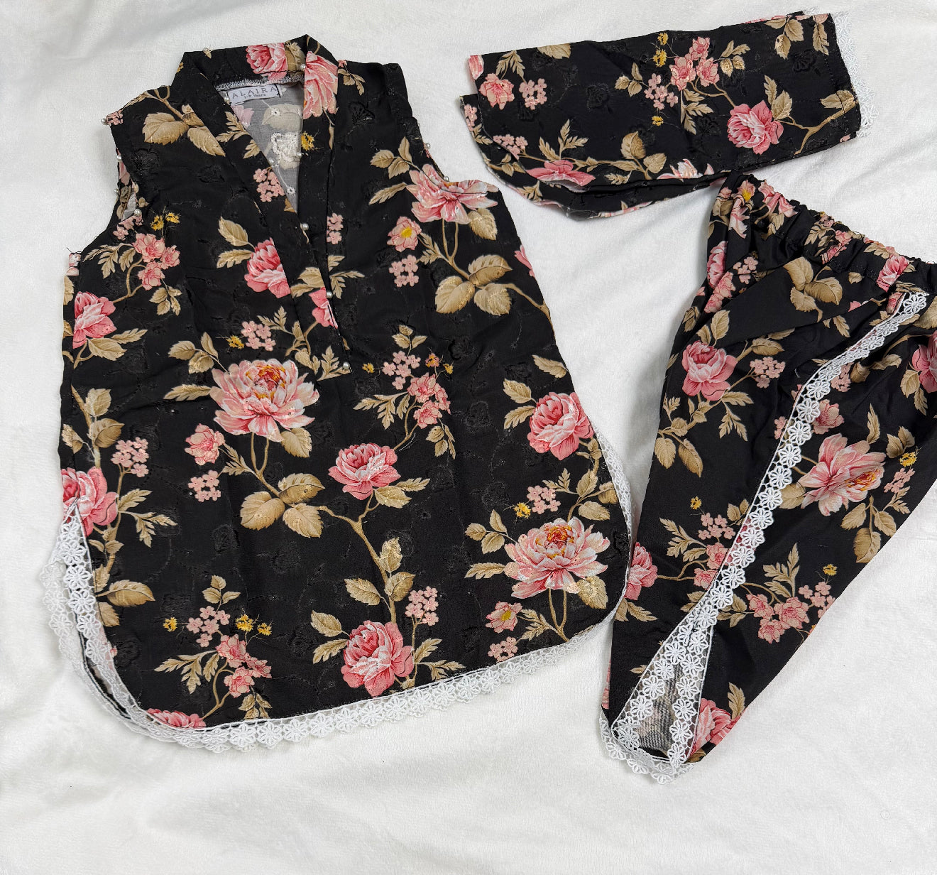 Black Floral Baby Girl Kurta Set