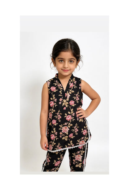Black Floral Baby Girl Kurta Set