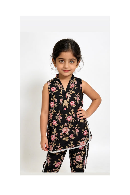 Black Floral Baby Girl Kurta Set
