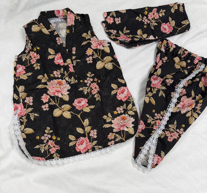 Black Floral Baby Girl Kurta Set